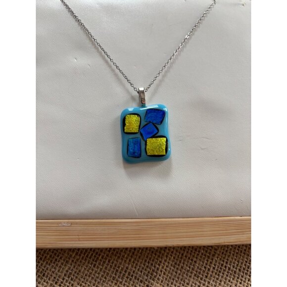 Colorful Dichroic Glass Pendant Necklace With Silver Chain - Picture 9 of 12